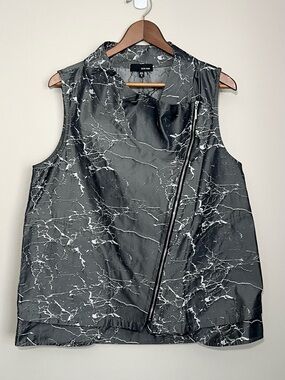 Sun Kim Asymmetric Zipper Vest Black Gray Marble Lagenlook Wearable Art S Edgy